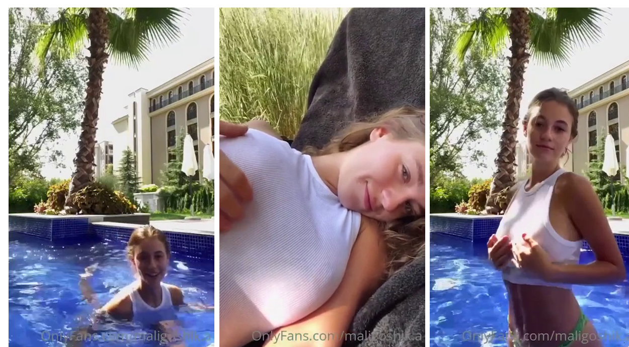 Anna Malygon See Through Tits Wet Outfit Teasing By Pool
